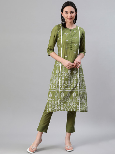 

ZIYAA Women Green Printed Kurta with Trousers