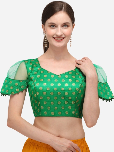 

Fab Dadu Women Green & Gold-Coloured Woven-Design Jacquard Saree Blouse