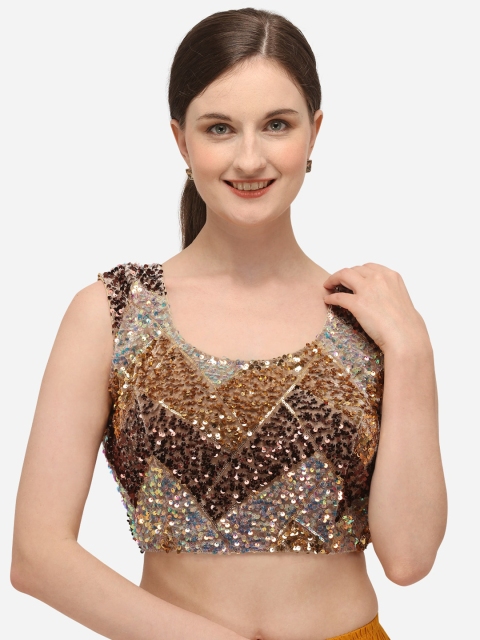 

Fab Dadu Women Brown Sequin Embellished Saree Blouse