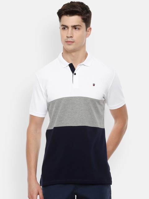 

Louis Philippe Jeans Men White & Navy Blue Colourblocked Polo Collar T-shirt