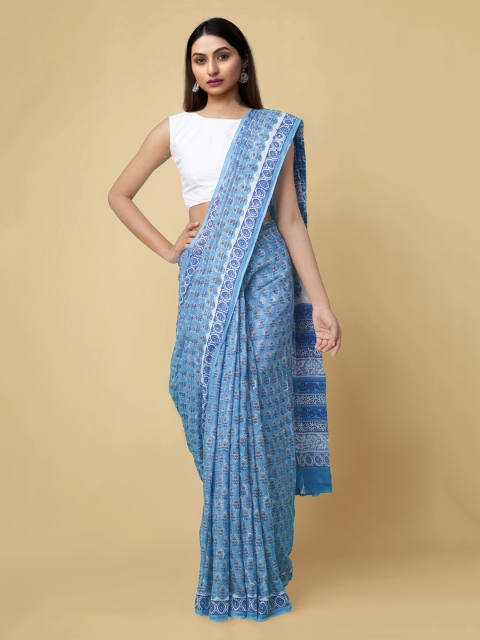 

Unnati Silks Blue Pure Cotton Printed Kota Saree
