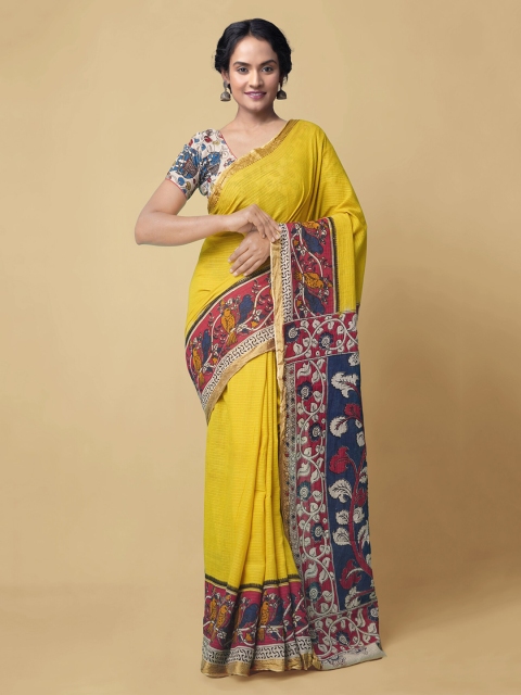 

Unnati Silks Yellow Pure Cotton Striped Kanjeevaram Saree