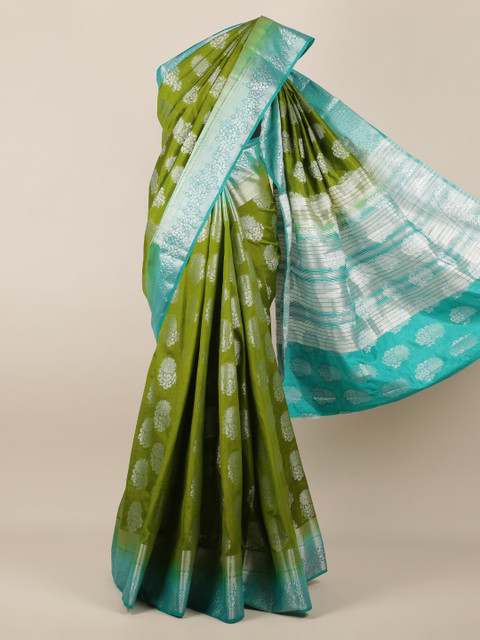 

Pothys Green & Blue Jute Silk Woven Design Saree