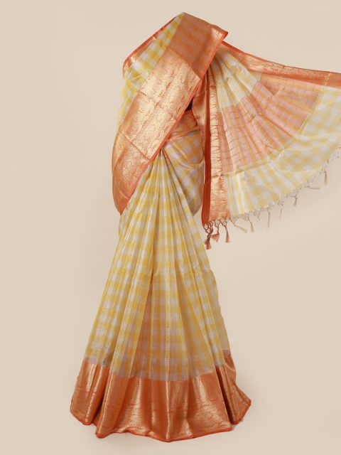 

Pothys Yellow & White Tissue Checked Saree