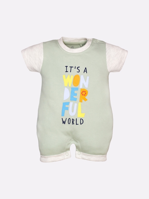 

BABY GO Infant Kids Green & Grey Printed Romper
