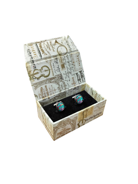 

Blacksmith Green & Brown Silver-Plated Printed Round Cufflinks