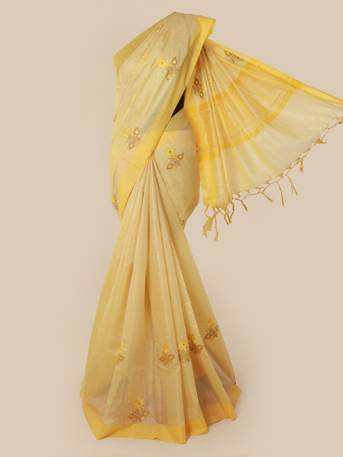 

Pothys Yellow Embroidered Tissue Saree