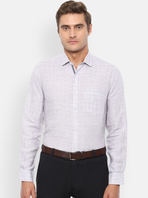 Van Heusen Men Grey & Off-White Regular Fit Checked Formal Shirt