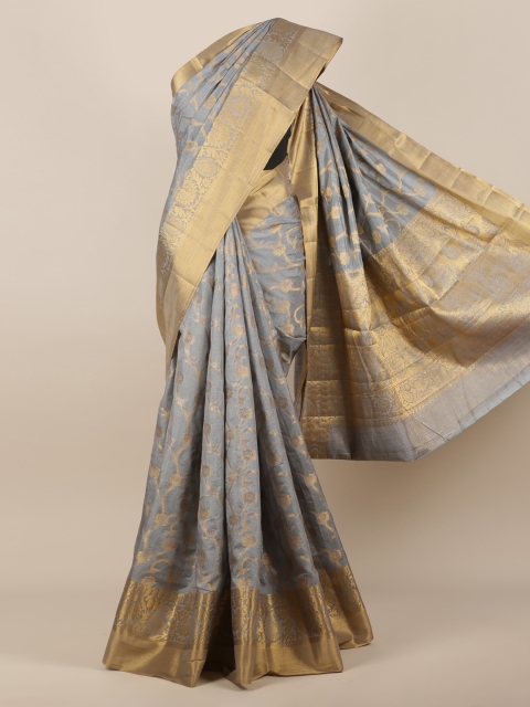

Pothys Grey & Gold-Toned Jute Silk Woven Design Saree