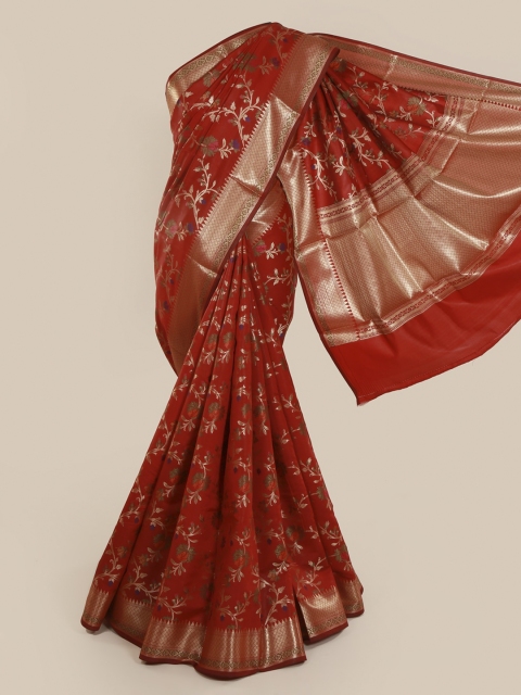 

Pothys Red & Gold-Toned Tissue Woven Design Saree