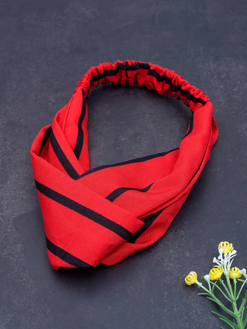 

Golden Peacock Red & Navy Blue Knot Design Striped Elasticated Hairband