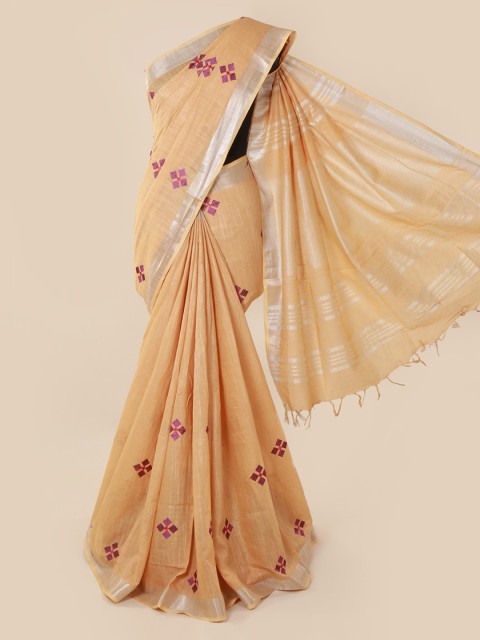 

Pothys Beige Embroidered Linen Blend Saree