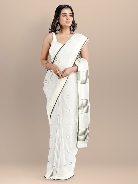 

BharatSthali White Pure Cotton Woven Design Mangalagiri Handloom Saree