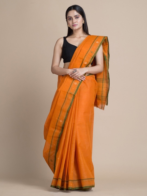 

Mitera Orange Pure Cotton Woven Design Taant Saree