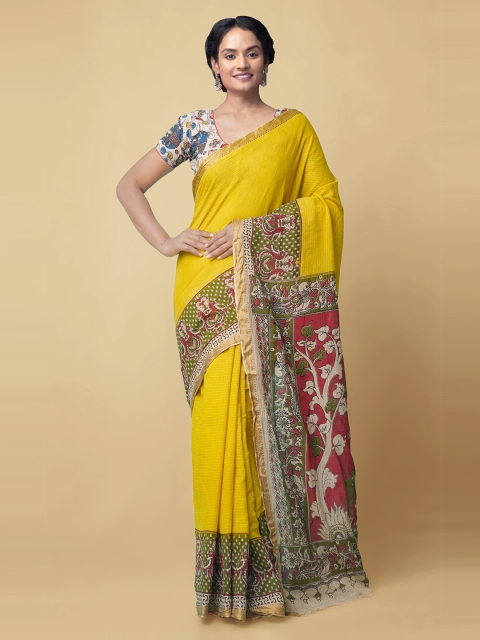 

Unnati Silks Yellow Pure Cotton Solid Kanjeevaram Saree