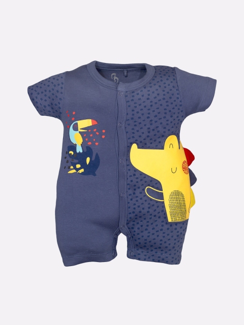 

BABY GO Infant Kids Blue & Yellow Printed Cotton Rompers, Navy blue
