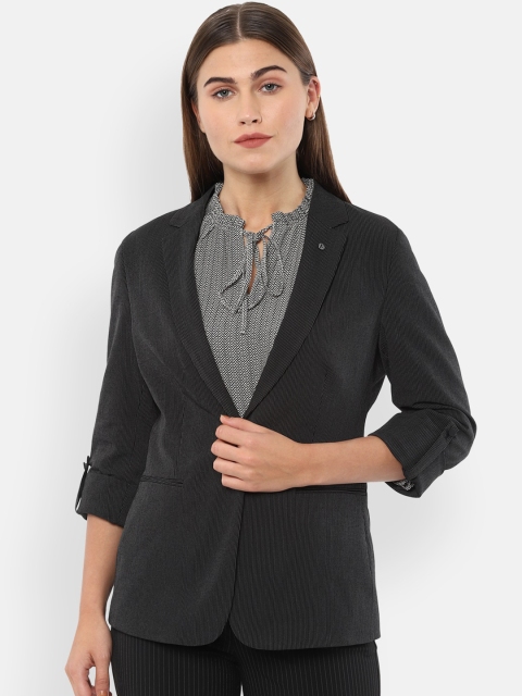 

Van Heusen Woman Black Striped Single-Breasted Formal Blazer
