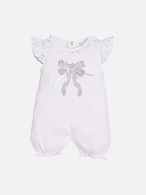

BABY GO Infant Kids White & Grey Printed Romper