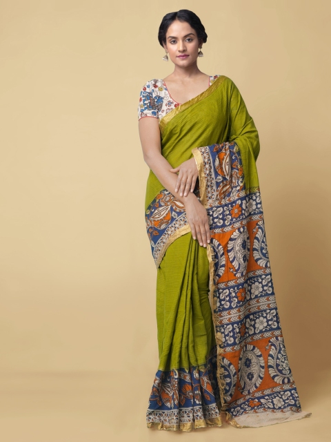 

Unnati Silks Green Pure Cotton Striped Kanjeevaram Saree
