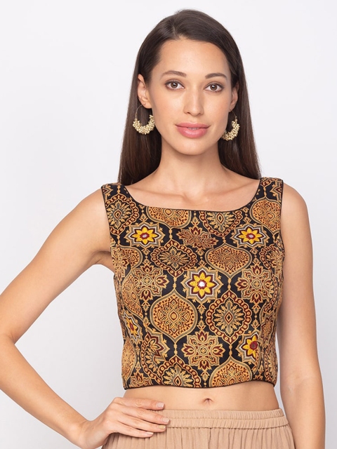 

Salwar Studio Black & Beige Printed Fitted Crop Top