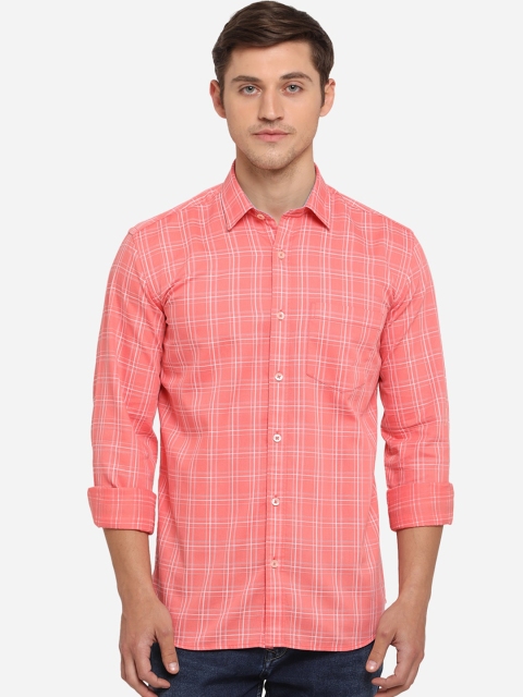 

JADE BLUE Men Peach-Coloured Slim Fit Checked Casual Cotton Shirt