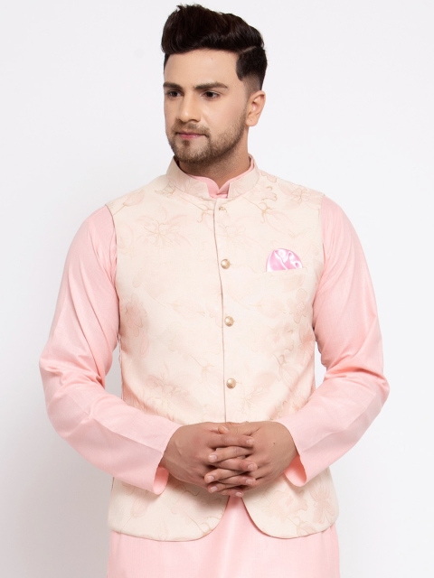 

MAXENCE Men Cream Nehru Jacket With Pocket Square