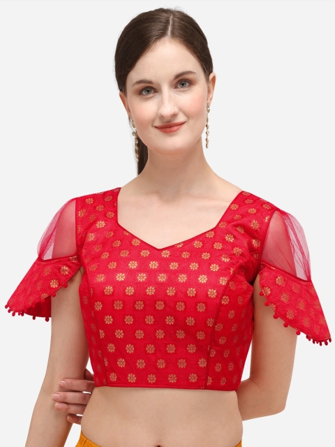 

Fab Dadu Women Red & Gold-Coloured Woven-Design Jacquard Saree Blouse