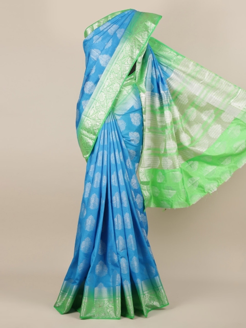 

Pothys Blue & Green Jute Silk Woven Design Saree