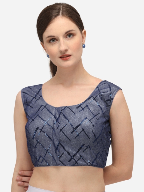 

Fab Dadu Women Navy Blue Embellished Readymade Saree Blouse
