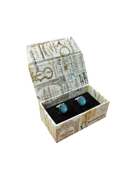 

Blacksmith Turquoise Blue & Brown Silver-Plated Striped Round Cufflinks
