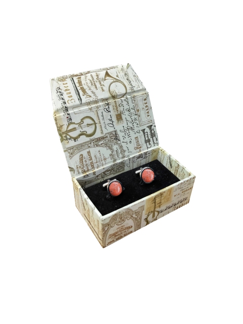 

Blacksmith Orange & Silver-Plated Printed Round Cufflinks