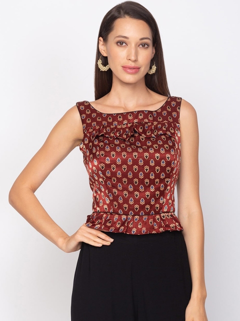 

Salwar Studio Maroon Printed Regular Crop Top