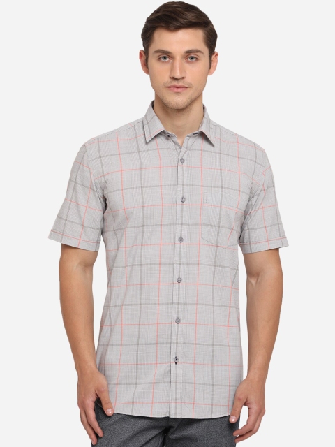 

JADE BLUE Men Grey Slim Fit Checked Casual Shirt