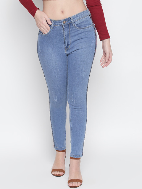 

PURPLE WATER Women Blue Slim Fit Mid-Rise Low Distress Jeans