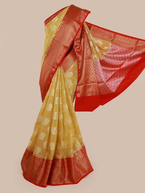 

Pothys Cream-Coloured & Red Tissue Woven Design Saree