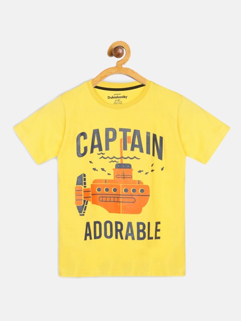 

DukieKooky Boys Yellow Printed Round Neck Pure Cotton T-shirt