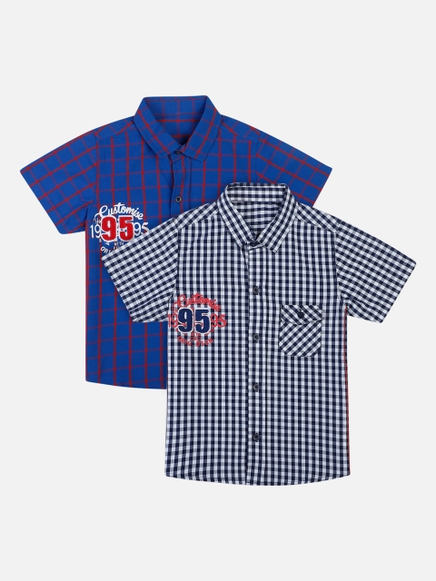 

Bodycare First Boys Pack of 2 Multicoloured Slim Fit Checked Casual Shirt, Multi