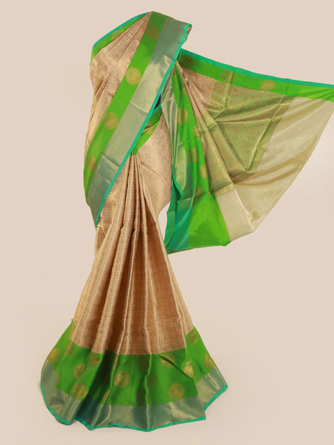

Pothys Green & Gold-Toned Cotton Blend Woven Design Saree