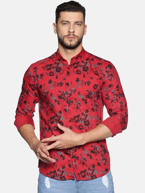 SHOWOFF Men Red Slim Fit Printed Casual Shirt