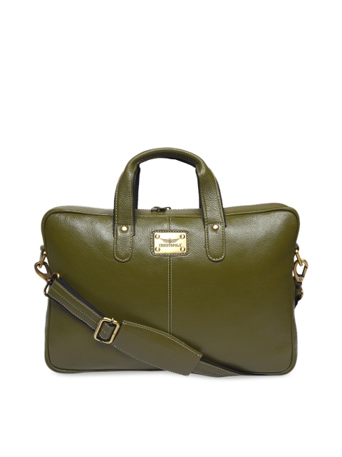 

CHRISTOPOLO Unisex Olive Green Textured Laptop Bag