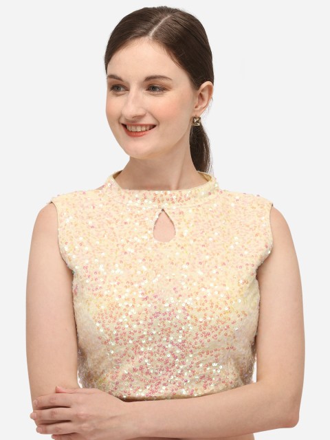 

Fab Dadu Women Beige ESequin mbellished Velvet Saree Blouse