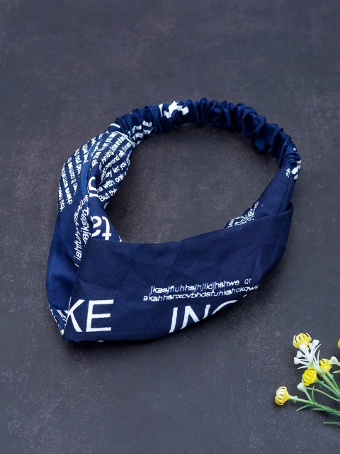 

Golden Peacock Navy Blue & White Knot Design Printed Elasticated Hairband
