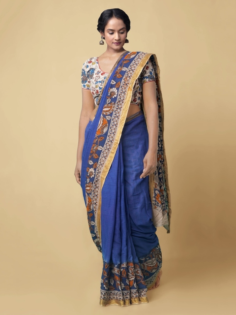 

Unnati Silks Blue Pure Cotton Solid Kanjeevaram Saree