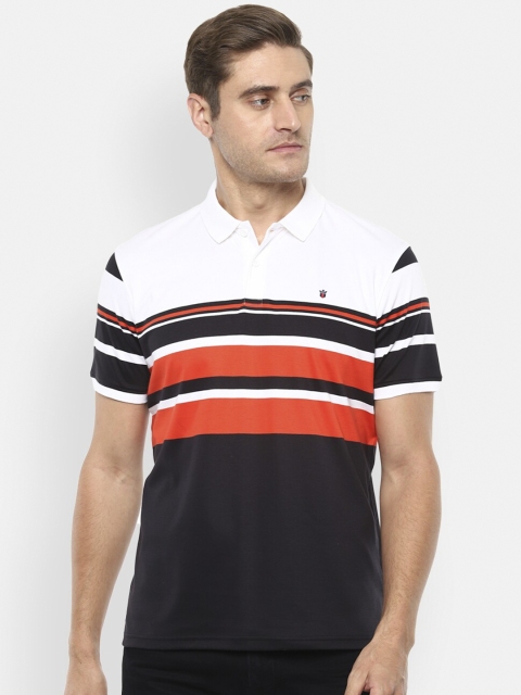 

Louis Philippe Sport Men Black & Orange Slim Fit Striped Polo Collar Cotton T-shirt
