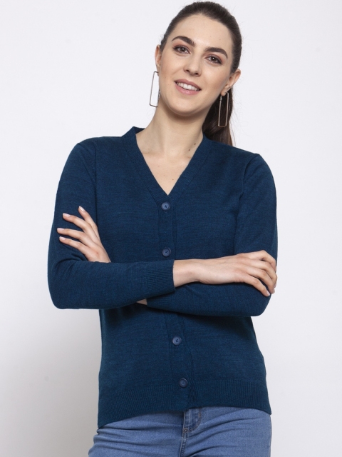 

Kalt Women Blue Solid Cardigan Sweater