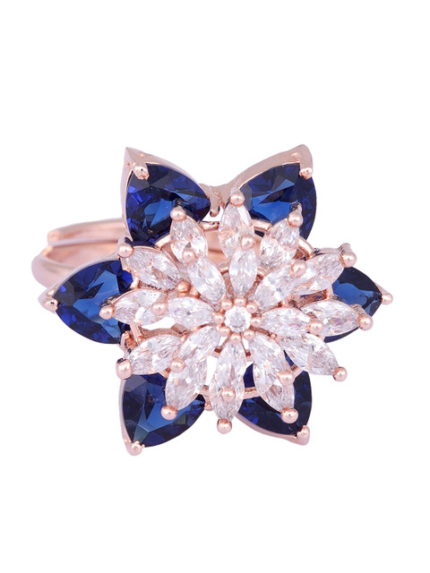 

Saraf RS Jewellery Rose Gold-Plated White & Blue AD-Studded Handcrafted Finger Ring