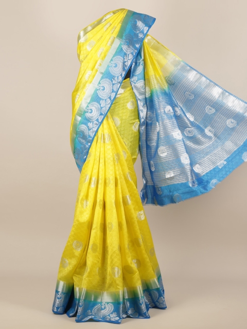 

Pothys Yellow & Blue Jute Silk Woven Design Saree