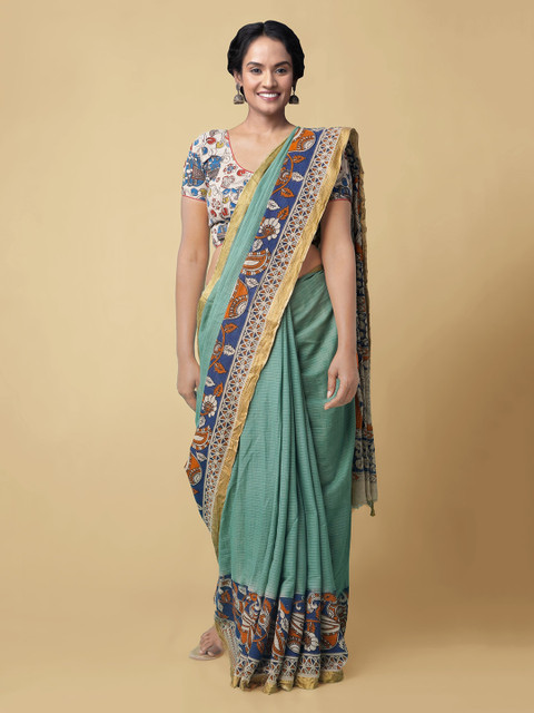 

Unnati Silks Green Pure Cotton Printed Kanjeevaram Saree