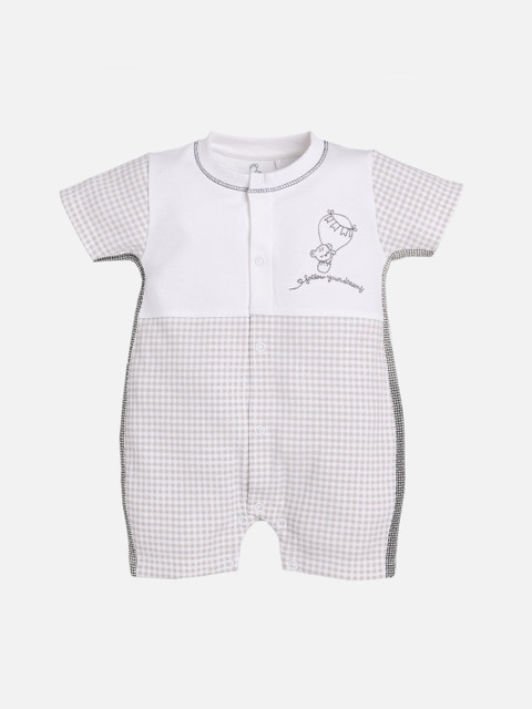 

BABY GO Infant Kids White & Grey Checked Romper