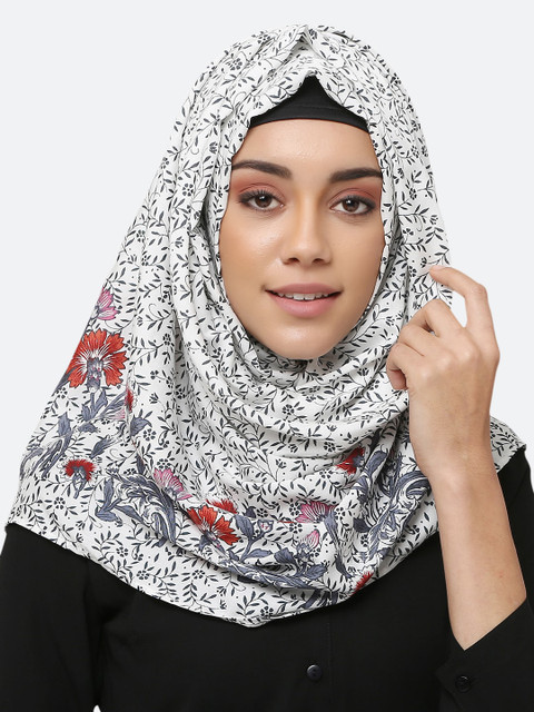 

MOMIN LIBAS Women White & Red Floral Printed Hijab